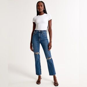 Abercrombie & Fitch Women's Straight-Leg Ripped Blue Jeans